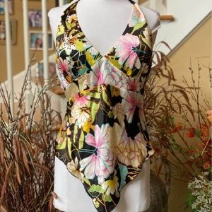 Cache Size 12 Floral Tropical Silk Halter Top.